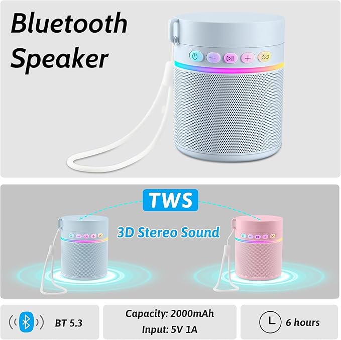 Water Bottle with Portable Bluetooth Speaker - Modular Insulated Water Bottles w/Handle, BT5.3, TWS Pairing Speaker and Stainless Steel Cups for Camping Sports Beach (Blue)