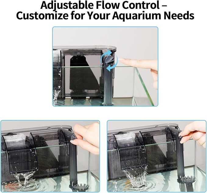 U1 Aquarium Filter with Built-in UV Sterilizer for Green Water Control, 2000mL Extra-Large Filter Chamber, Anti-Splash High Walls & Extended Adjustable Intake Pipe for 30-50 Gallon Fish Tanks