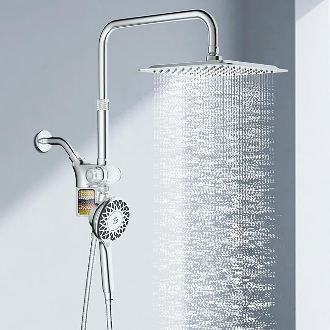 KAIYING Dual Shower Heads with Handheld Spray Combo, Magnetic Filtered Showerhead, Bathroom High Pressure Rainfall Shower Head and Handle Set with Filter for Hard Water, 79