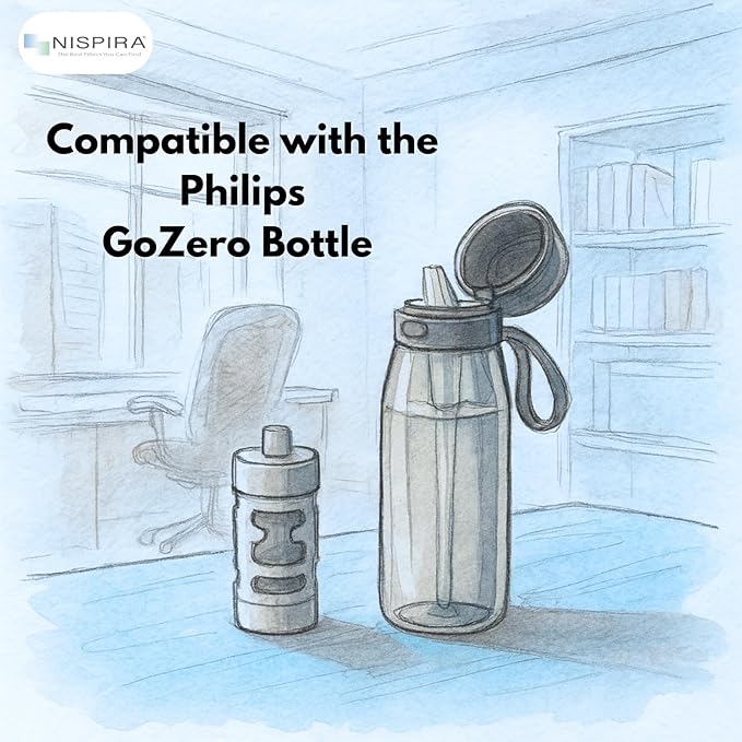 Nispira Activated Carbon Water Filter Replacement Compatible with Philips GoZero Everyday Water Bottle, 3 Pcs