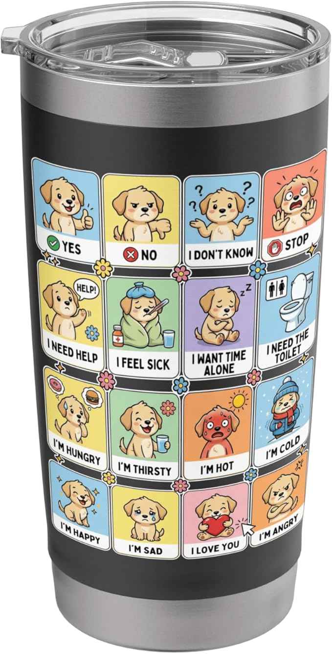 Autism ACC Communication Dog Lovers Kids Cute Autistic Stainless Steel Insulated Tumbler