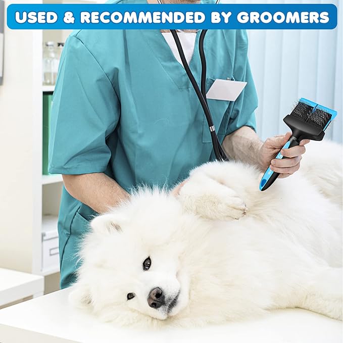 Dual Flex Slicker Brush Dog Brush, Gentle Grooming Tool for Sensitive Dogs & Cats - Ideal for Long Hair, Removes Undercoat, Tangles, and Knots - AquaVibe