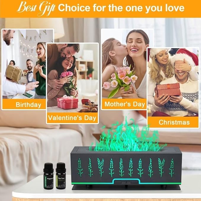 Colorful Essential Oil Diffuser, Flame Oil Diffuser, 7 Colors Changing Oil Aromatherapy Diffuser, 200ml Cool Mist Ultrasonic Diffuser for Office, Home,Bedroom (Black)