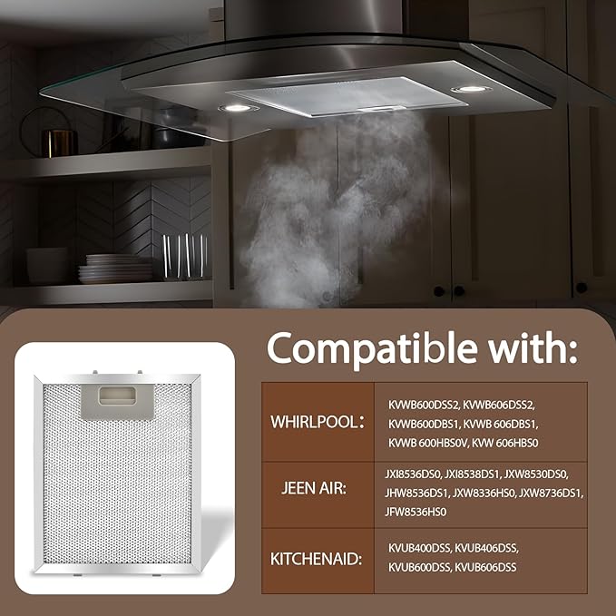 W10915369 Range Hood Filter 8.75 X 7.5 Inch Compatible with Whirlpool, Jenn Air, Kitchen Aid, Aluminum Mesh Grease Filter (2PCS)