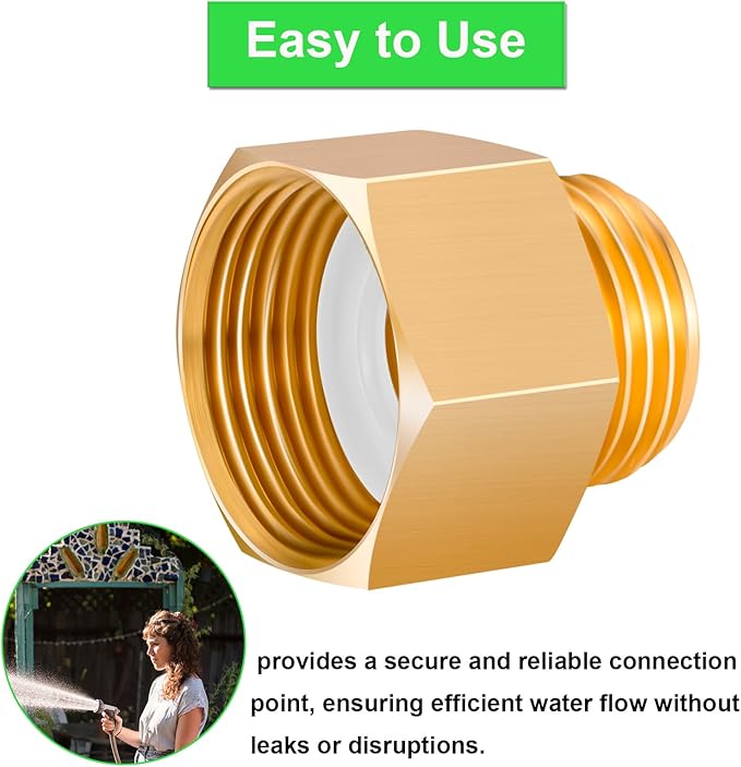 2PCS 3/4" GHT Male x 1" NPT Female Garden Hose Adapters, Brass Garden Hose Repair Fittings, Water Hose Connector