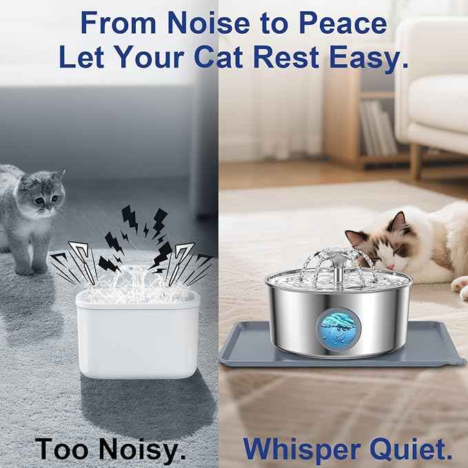 LucidShine 108oz/3.2L Stainless Steel Cat Water Fountain with 4 Replacement Filters(Up to 4-Month Supply, Ultra Quiet Automatic Pet Water Dispenser, Dishwasher Safe Metal Bowl for Cats & Dogs
