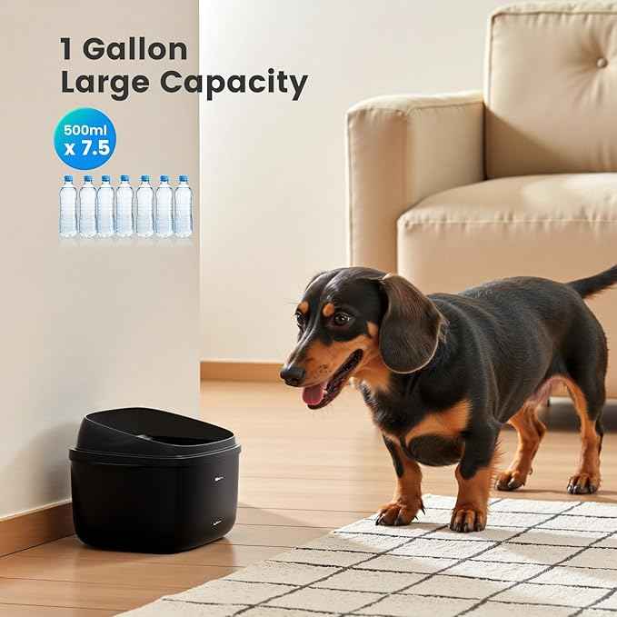 Gardner Pet Cat Fountain 1 Gallon, Vortex Dog Water Fountain, Ultra Quiet Automatic Cat Fountain with Filter, Transparent Tank, Splash-Proof, Easy to Clean,Without Adapter (Black)