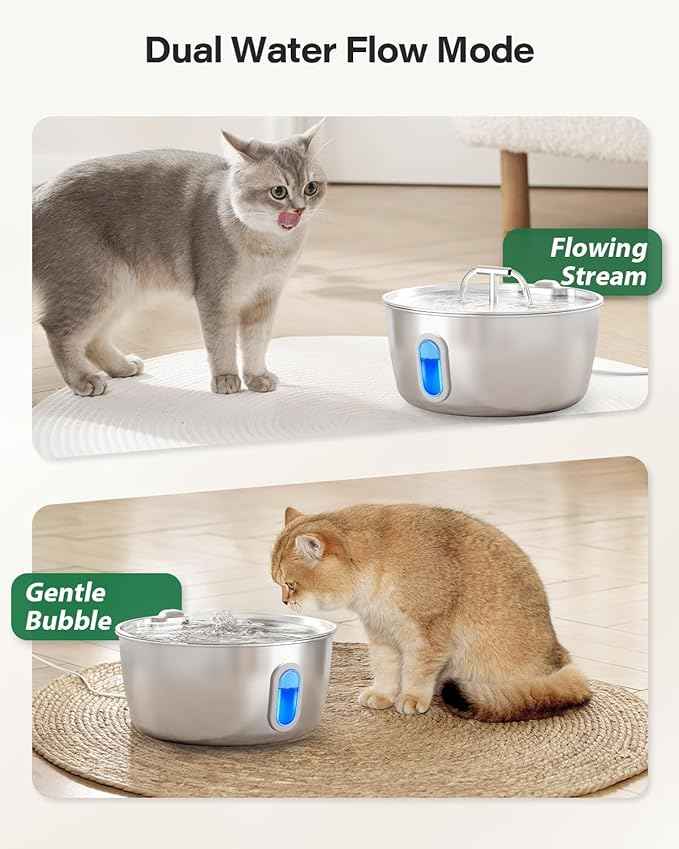Cat Water Fountain Stainless Steel - 3.2L/108oz Pet Water Fountain for Cats Indoor - Automatic Pet Watering Dispenser (1 Filter)