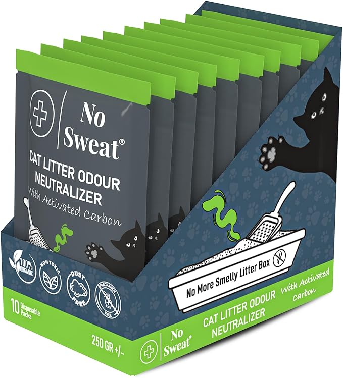 No Sweat Activated Carbon Cat Litter Odour Neutralizer- Made Of Coconut Shell -All Natural - None Chemical,Toxic Ingredients- Non-Scented-Planet Friendly-Disposable 10 Packs in One Box 250 GR - AquaVibe