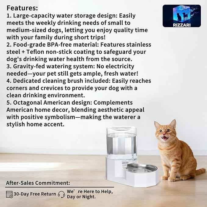 Sfozstra Large Dog Water Dispenser: 4L Stainless Steel Gravity Cat Water Feeder - Quiet Refill - No Power Needed - for Kittens & Cats - Bedroom/Kitchen Corner/Crate Area