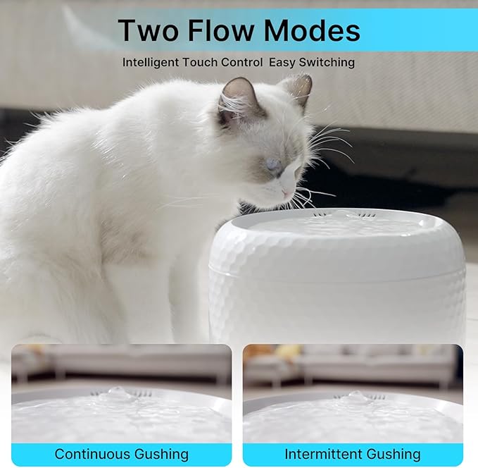 Automatic Cat Water Fountain 61oz/1.8L, Ultra Quiet Pump, BPA-Free & Detachable for Easy Cleaning, Includes 3 Replacement Filters (White, ABS)