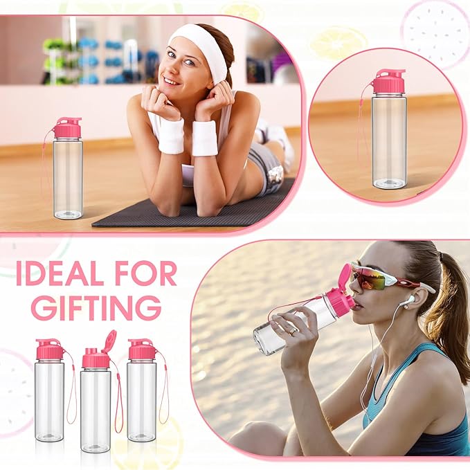 Maxcheck 30 Pieces Water Bottle Bulk 17 oz Plastic Sports Water Bottles Bulk with Handle Strap Lightweight Leakproof Drink Flip Top for Adults Fit Gym(Classic Style,Pink)