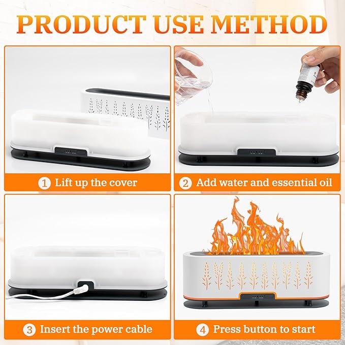 Essential Oil Diffusers, Flame Air Diffuser, 200ml Aromatherapy Diffuser with 2 Mist Mode 4 Timer Up & Waterless Auto-Off Protection for Bedroom Home, Office(White)