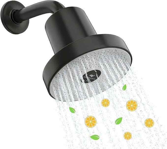 15-Stage Filtered Showerhead – High Output Filter for Hard Water, Dry Skin Relief, Hair Protection & Chlorine Removal – Easy Install, Universal Fit (Black) (Black)