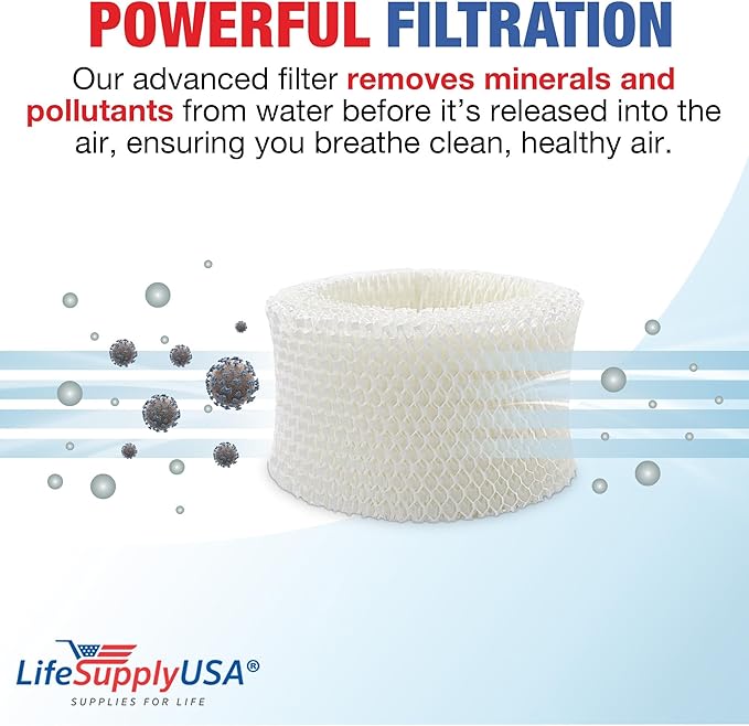 LifeSupplyUSA Humidifier Filter Compatible with Protec WF2 Extended Life Vicks WF2; Fits Vicks V3500N, V3100, V3900 Series, V3700, Sunbeam 1118 Series & Honeywell HCM-350 Series;