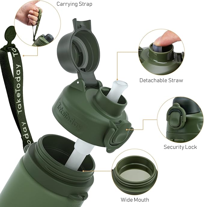TakeToday Collapsible Water Bottles 20oz (600mL), Foldable Platinum Silicone Travel Water Bottle with Straw & Carry Strap, Leak-Resistant Screw Lid, Wide Mouth, BPA-Free for Hiking, Camping, Travel