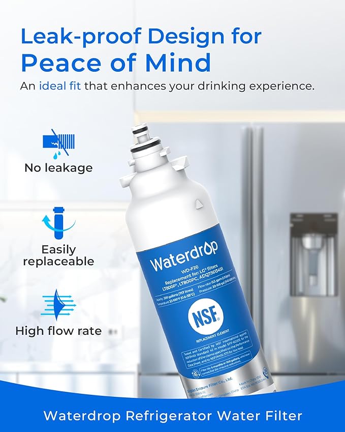 Waterdrop ADQ73613401 Replacement for LG® LT800P®, ADQ73613402, ADQ73613408, ADQ75795104, Kenmore 9490, LSXS26326S, LMXC23746S, LSXS26366S, Refrigerator Water Filter, WD-F20 (Package May Vary) - AquaVibe