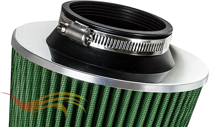 GREEN 4" 102 mm Inlet Truck Cold Air Cone Replacement Performance Washable Clamp-On Dry Air Filter (8" Tall)