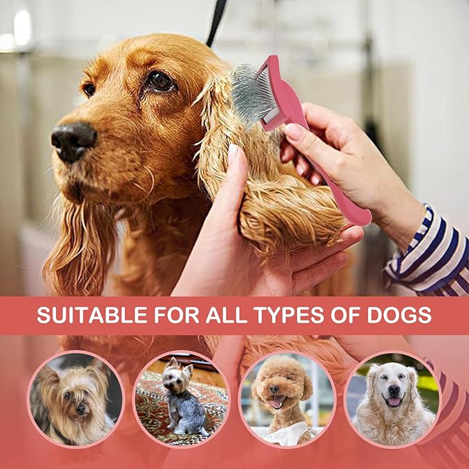 Dog Slicker Brush for Golden Doodle Grooming Kit - Dematting Brushes for Goldendoodles, Labradoodles, Poodles - Pet Hair Brush for Short & Medium Haired Dogs - Small (Red) - AquaVibe
