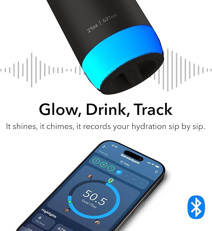 Hidrate Spark PRO 2 21 oz Straw – Smart Hydration Bottle with Clinically Accurate Water Tracking & Extended Battery Life – Syncs with Apple Health, Fitbit, Smart Rings & Watches - Black
