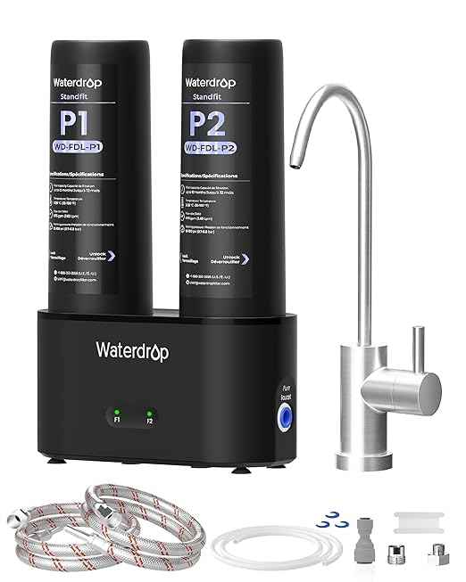 Waterdrop DLG-P Under Sink Water Filter System, 2-Outlet Filter, Reduces PFOA/PFOS Chlorine Chloramine Fluoride Odor, Under Sink Water Filtration System with Dedicated Faucet, Life Indicator - AquaVibe