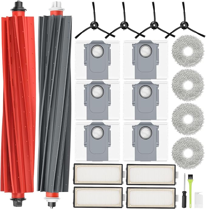 23PCS Replacement Accessories Kit Compatible with Roborock Qrevo Master/Qrevo Slim Includes Dual Main Brush, HEPA Filters, Mop Pads, Side Brushes, Dust Bags and Cleaning Tools - AquaVibe