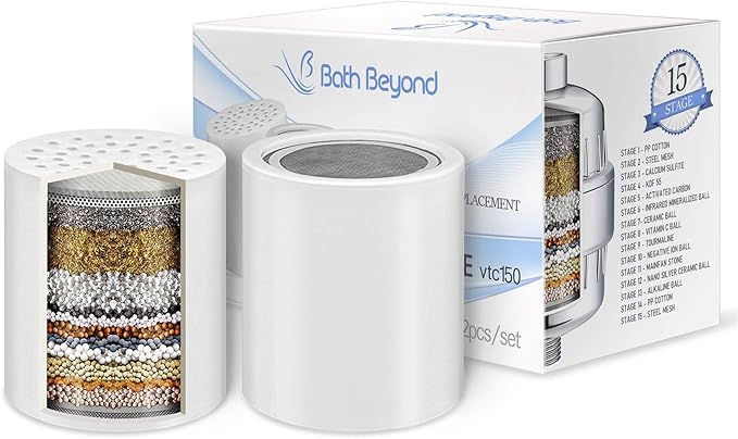 Bath Beyond 15-Stage Shower Filter Replacement Cartridge with Vitamin C for Hard Water - Shower Water Filter Removes Chlorine Fluoride and Improves The Condition of Your Skin, Hair (4)
