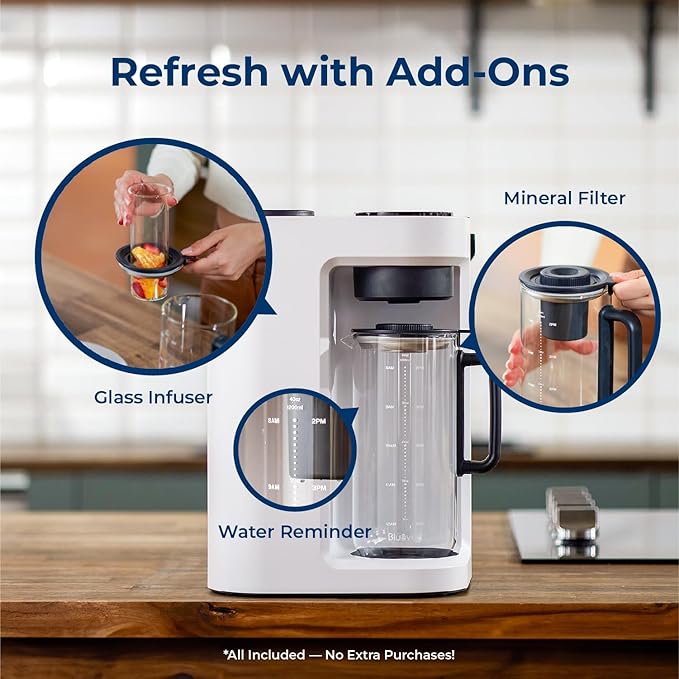 Bluevua RO100ROPOT-Lite(UV) Countertop Reverse Osmosis Water Filter System, White, with One Extra Replacement Filter, Bundle