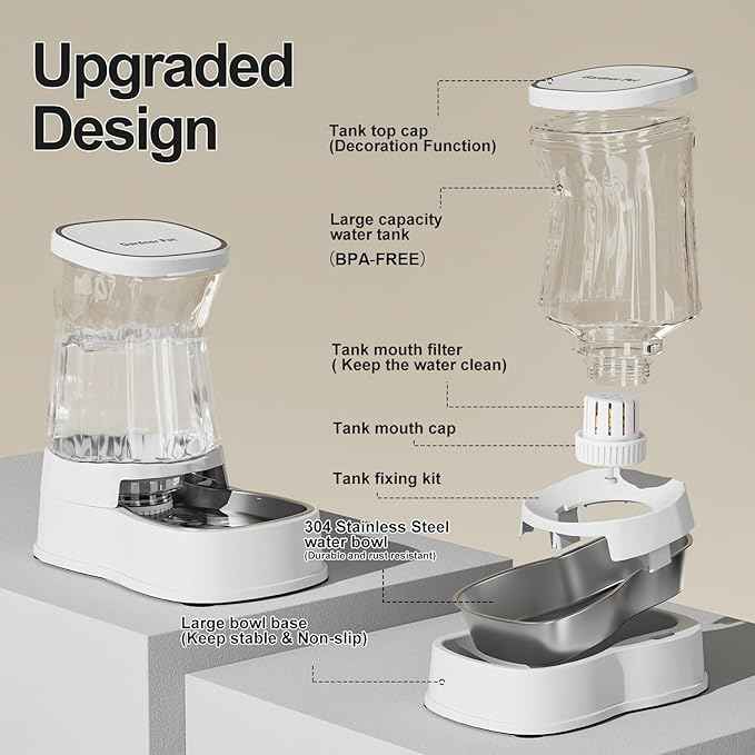 Gardner Pet Automatic Dog Water Dispenser Gravity Stainless Steel Water Waterer Feeder, 100% BPA-Free Large Capacity Water Feeding Bowls for Medium & Large-Sized Dogs Cats Other Pets -(1 Gallon)