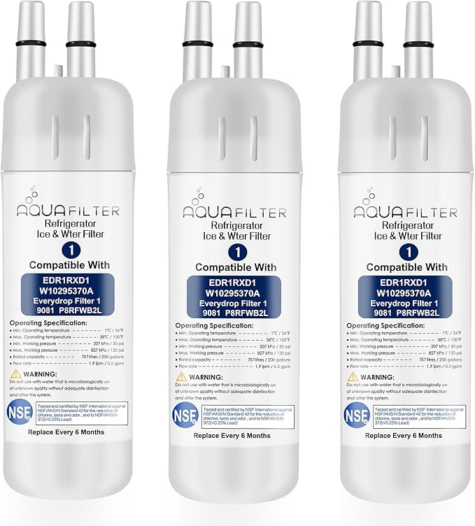 FILTER1 W10295370 A Refrigerator Water Filter Replacement Compatible for EDR1RXD 1 WATER FILTER W10295370 A Refrigerator Models (3-PACK)