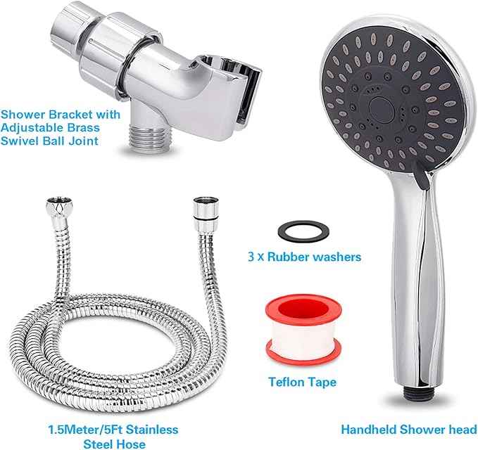 High Pressure Handheld Shower Head Briout 5-Settings Powerful Water Spray Shower Head against Low Pressure Water Flow with Stainless Hose and Adjustable Mount