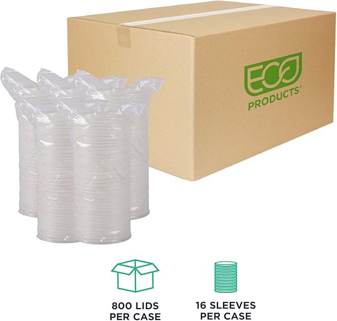 Eco-Products Compostable Coffee Cup Lids, Case of 800, White EcoLid, Fits 10-20oz Hot Cups, Made from PLA, A Renewable Material Made from Plants, ASTM, BPI-Certified