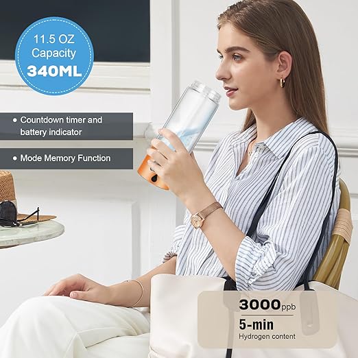 Hydrogen Water Bottle Generator with 4th Generation SPE/PEM Technology, Portable Hydrogen Water Ionizer Machine, Birthday,Xmas Gift for Husband,Wife,Lovers,Friends,Travel (Orange, 9.05in*Φ2.64in)