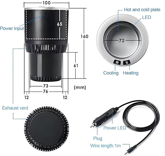 2-in-1 Car Cup Cooler Warmer Smart Temperature Control Travel Coffee Car Cup Holder， Smart Car Tumbler Holder Suitable for Coffee, Baby Bottles, Water, Tea, Drinks(Black and Silver)