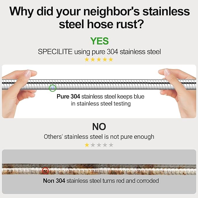 200ft 304 Stainless Steel Garden Hose Metal, Heavy Duty Water Pipe with Nozzles for Yard, Outdoor - Flexible, Never Kink & Tangle, Puncture Resistant (Sliver)