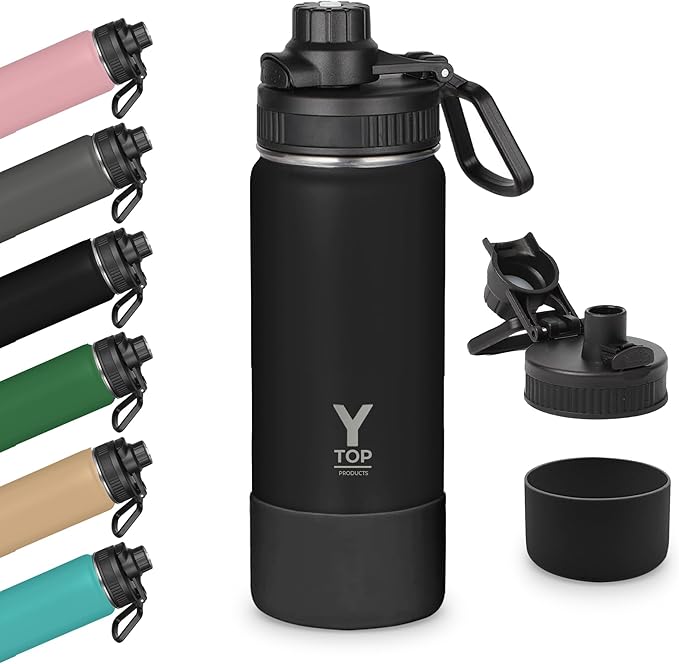 Y TOP 18 oz Insulated Water Bottle Leak Proof Spout Lid Fits in Car Cup Holder – Double Wall Dishwasher Safe Easy Clean stainless steel drinking water bottle for Gym Kids Sports Travel Hiking School