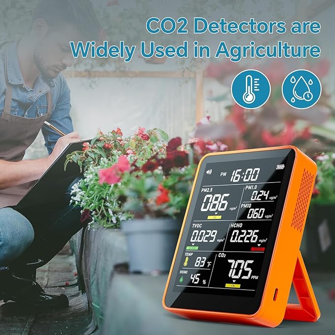 9-in-1 Professional Indoor Air Quality Monitor Portable PM2.5/PM10/CO2, Temperature, Formaldehyde Detector, Humidity TVOC,Time Display Air Quality Tester - Confined Space Clean Air Monitor-Persimmon