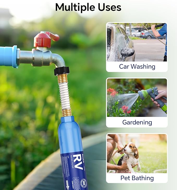 Stokk RV Water Filter with Flexible Hose Protector, NSF Certified, Inline Water Hose Filter for Garden, Camper and Pool, Greatly Reduces Bad Taste, Chlorine, Odor, Rust and Sediment, 2 Pack