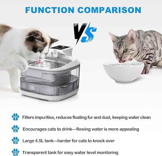 Cat Water Fountain LOXIBAO, 4.5L Large-Capacity Automatic Stainless Steel Pet Fountain with Drinking Spout, High-Capacity Rechargeable Cat Water Fountain - Ultra Quiet Pump for Cats & Dogs,2 Filters