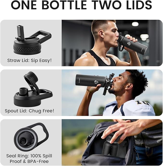 40oz Insulated Water Bottle, Triple Wall Vacuum Stainless Steel Water Bottles - Keeps Cold 48H, Reusable Metal water flask Jug for Gym, Sports, Camping, Hiking,Travel, Starry Sky-Black