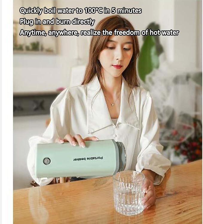Water Camping Kettle Kettles Teakettles Hot Water Dispensers Electric Kettle Travel 110V Car 12V Portable 400ML Sealed and Leak-proof Non-slip Bottom (green,110V)