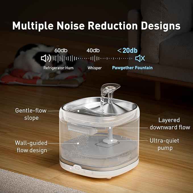 PAWGETHER® Cat Water Fountain 1 Filter Included + Extra 3 Replacement Filters, Ultra Quiet Pumpless Cat Fountain with Stainless Steel Tray, 67oz/2L Cat Fountains for Drinking with 360° Motion Sensor