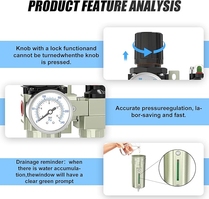4 Stage Air Drying System 3/4" NPT Heavy Duty Industrial Grade,Coalescing Filter,Double Particulate Filter,Desiccant Dryer and Air Regulator For Plasma Cutter and Paint Spray, Manual Drain - AquaVibe