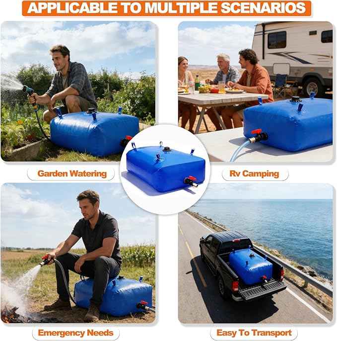 113 L/30 Gal Water Bladder Tank, Foldable Portable Water Storage Container, Emergency Water Bag for RV, Truck Bed, Fire Prevention, Drought Resistance, Blue