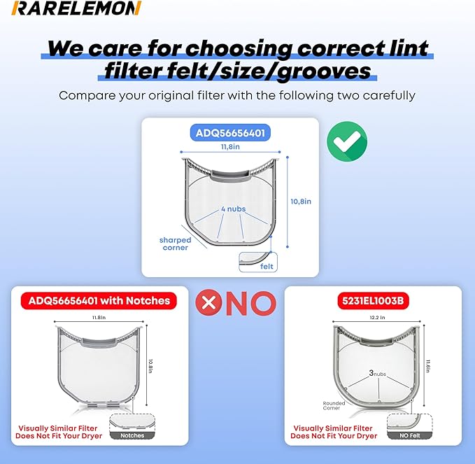 Compatible Lint Filter for LG DLE2601R, DLE2601W, DLE2701V, DLE3050W, DLE3170W Dryer Models