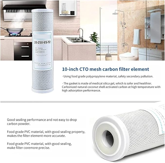 Whole House RO Water Filter System 10 Inch NSF Certified Coconut Carbon Block Universal Cartridge(2pcs)