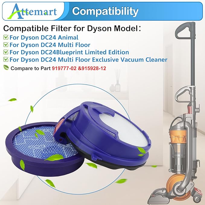 Replacement Filter Kit Compatible with Dyson DC24 Animal, DC24 Multi-Floor The Ball Filter Kit, Includes Washable and Hepa Filter, Replace Part 919777-02 and 915928-12 - AquaVibe