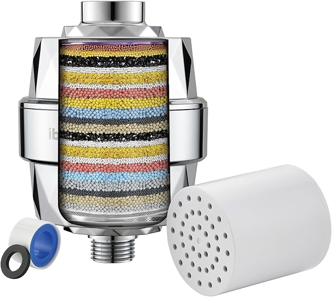 Ibergrif 20 Stage Shower Filter - Shower Head Filter for Hard Water, High Output Water Softener to Remove Chlorine & Impurities, Improves Skin & Hair Condition, Reduces Dry Itchy Skin, Dandruff