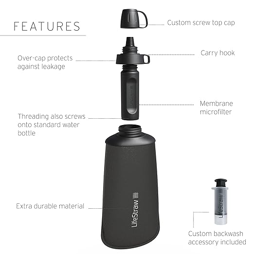 LifeStraw Peak Series - Collapsible Squeeze Bottle Water Filter System – 650ml for Trail Running, Through Hiking, Travel, Cycling, and Fishing; BPA-Free; Mountain Blue