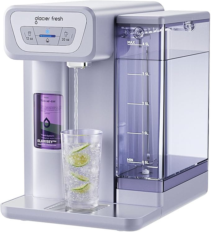 GLACIER FRESH C03 Coolon Countertop Cold Water Purifier with Upgraded Elarisey™ Filtration, Zero Wastewater System, 40oz Cooling Capacity, Low Noise, Plug & Play, NSF42&53/FCC/CA65 Certified.